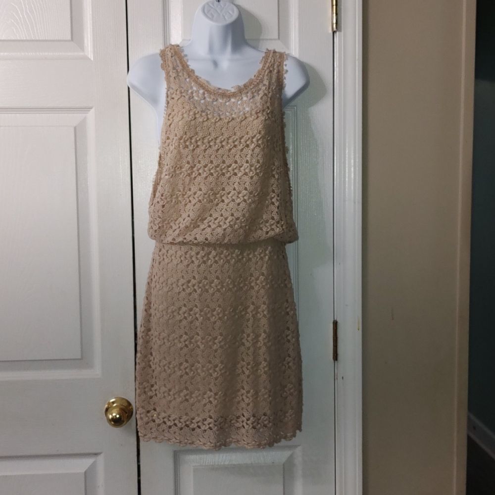 Free People   Tan Crochet  Dress  Sz S